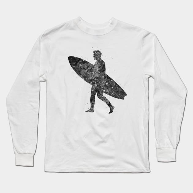 Surfer man black and white Long Sleeve T-Shirt by Yahya Art